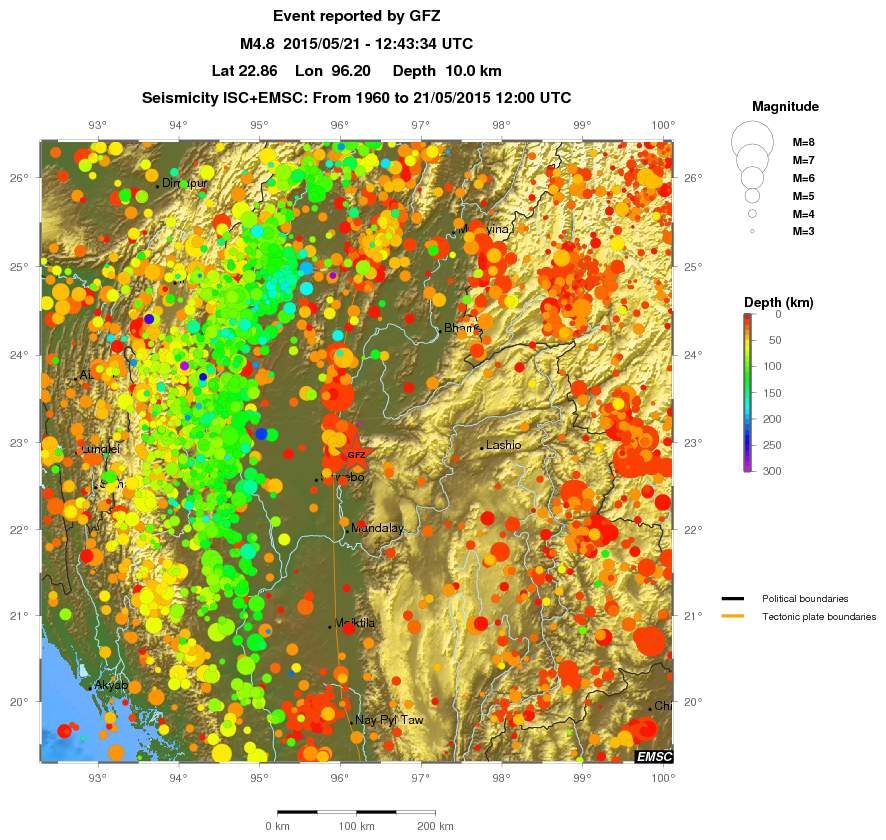 regional depth historical seismicity