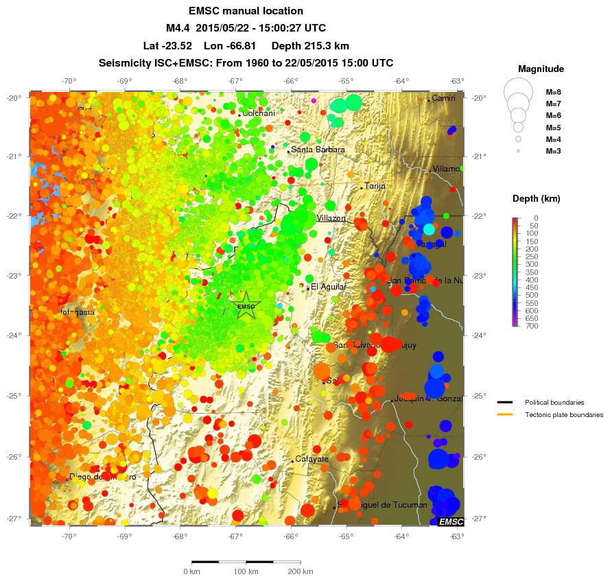 regional depth historical seismicity