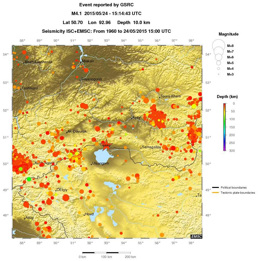 regional depth historical seismicity