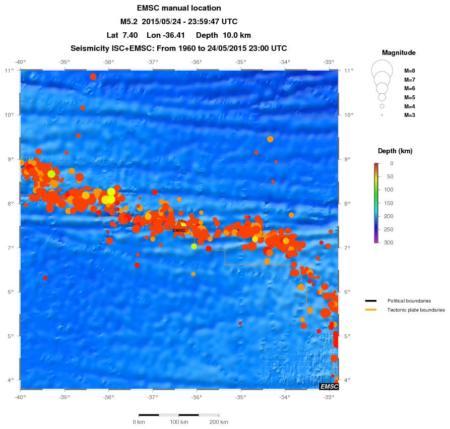 regional depth historical seismicity
