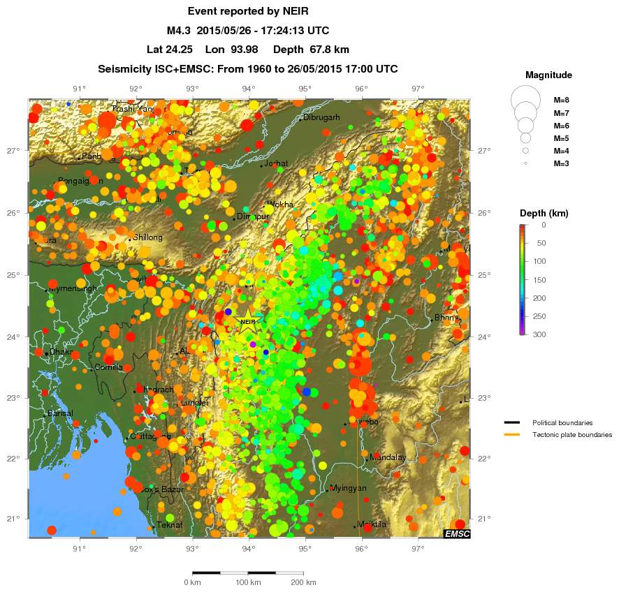 regional depth historical seismicity