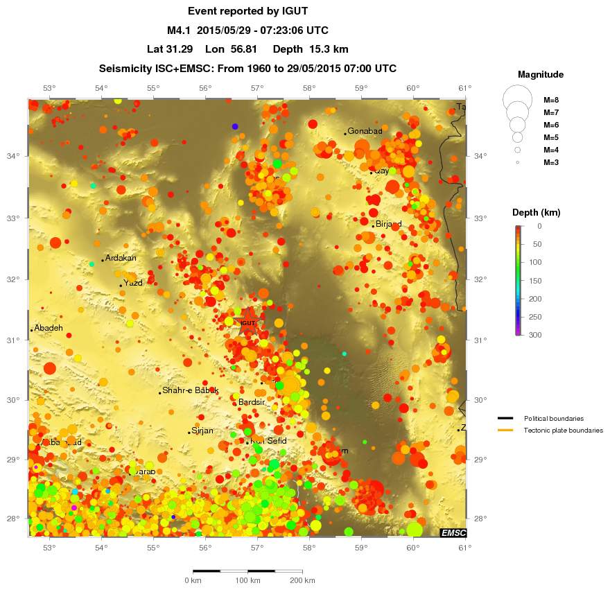 regional depth historical seismicity