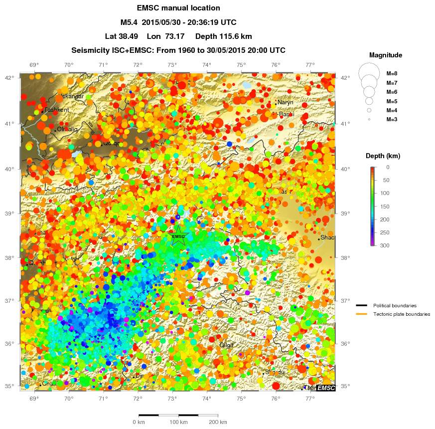 regional depth historical seismicity