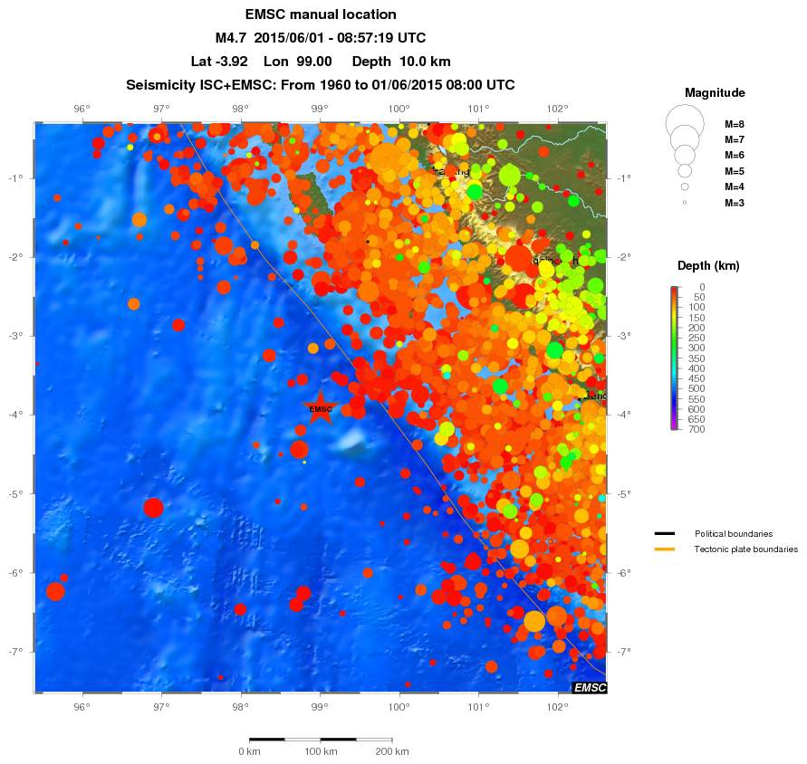 regional depth historical seismicity