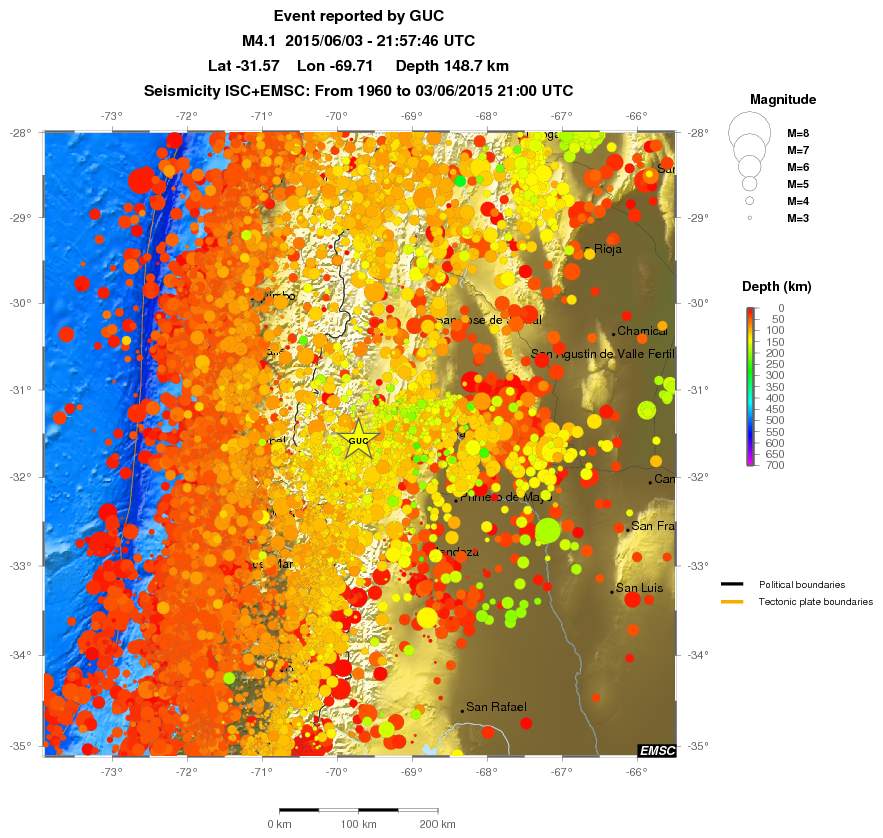 regional depth historical seismicity