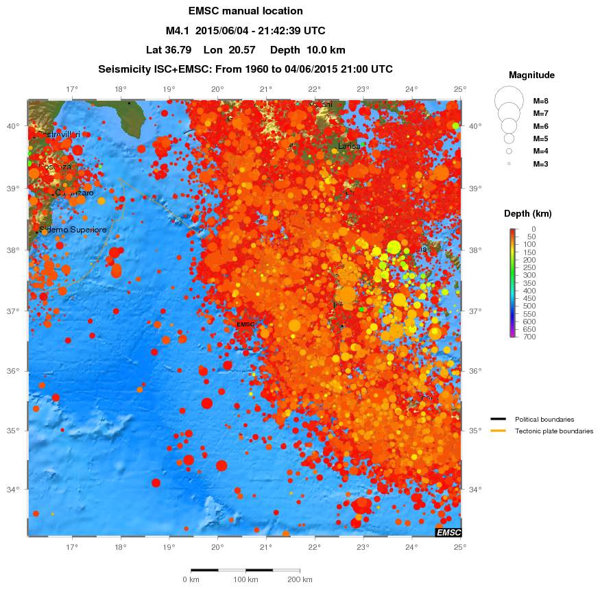 regional depth historical seismicity