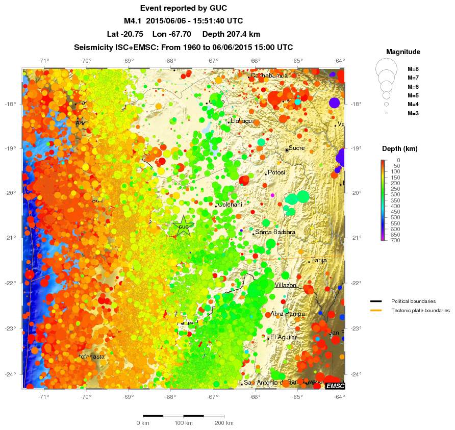 regional depth historical seismicity