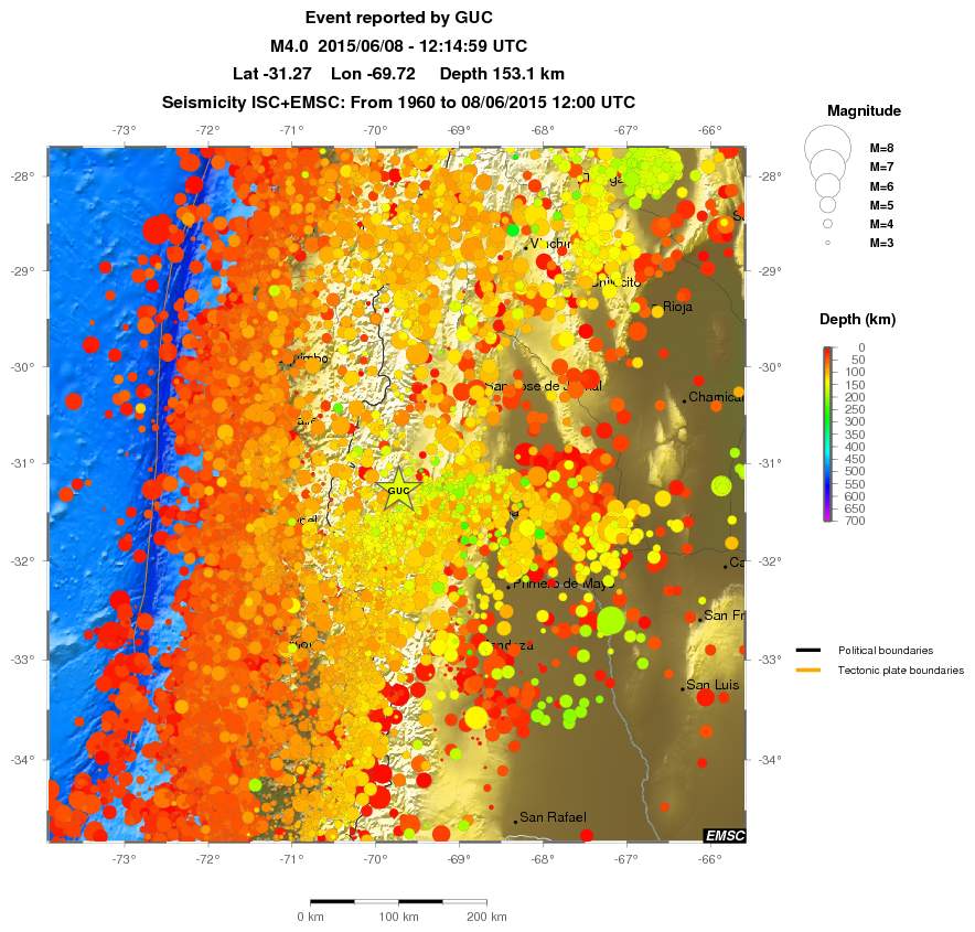 regional depth historical seismicity