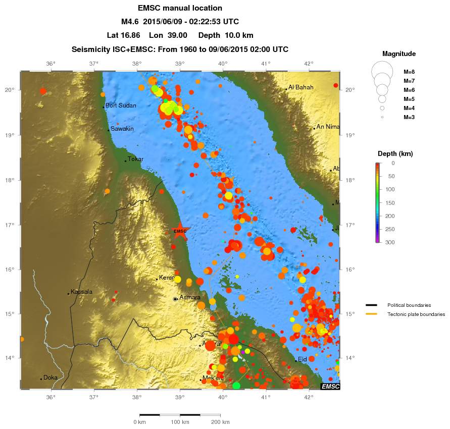 regional depth historical seismicity