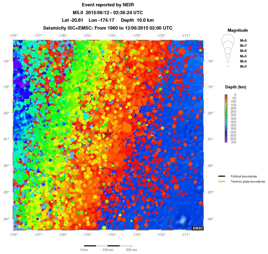 regional depth historical seismicity