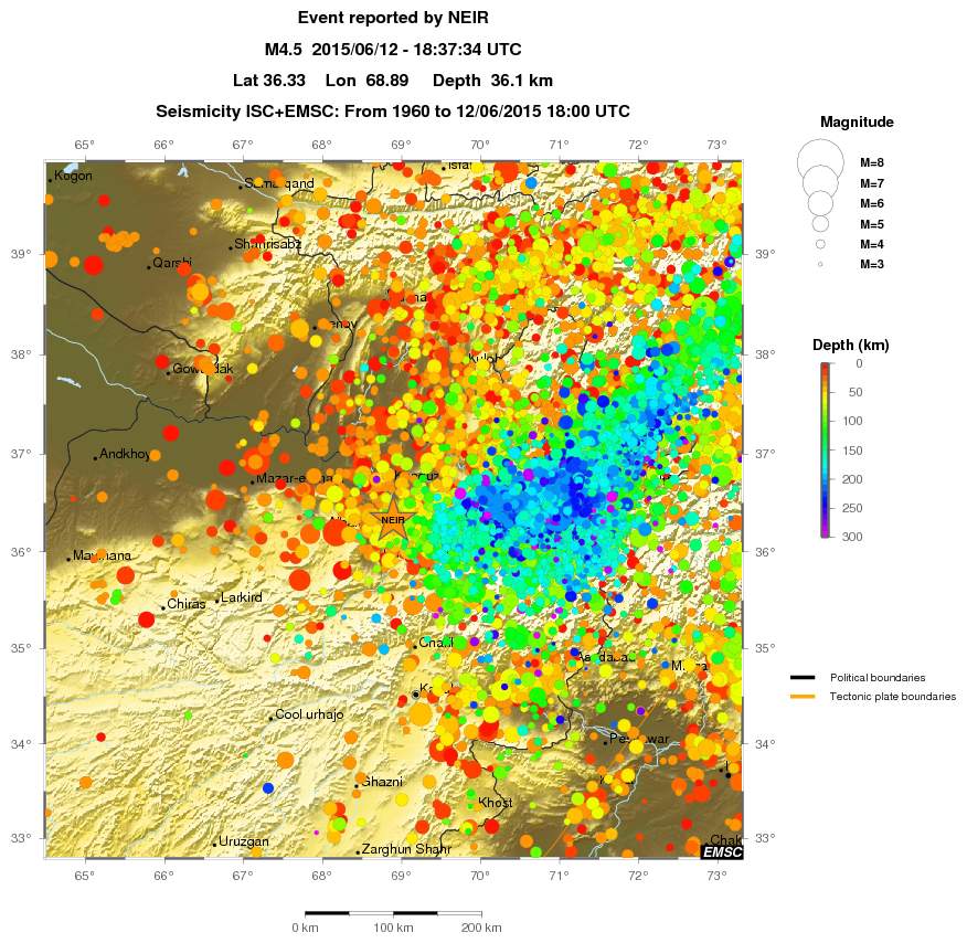 regional depth historical seismicity