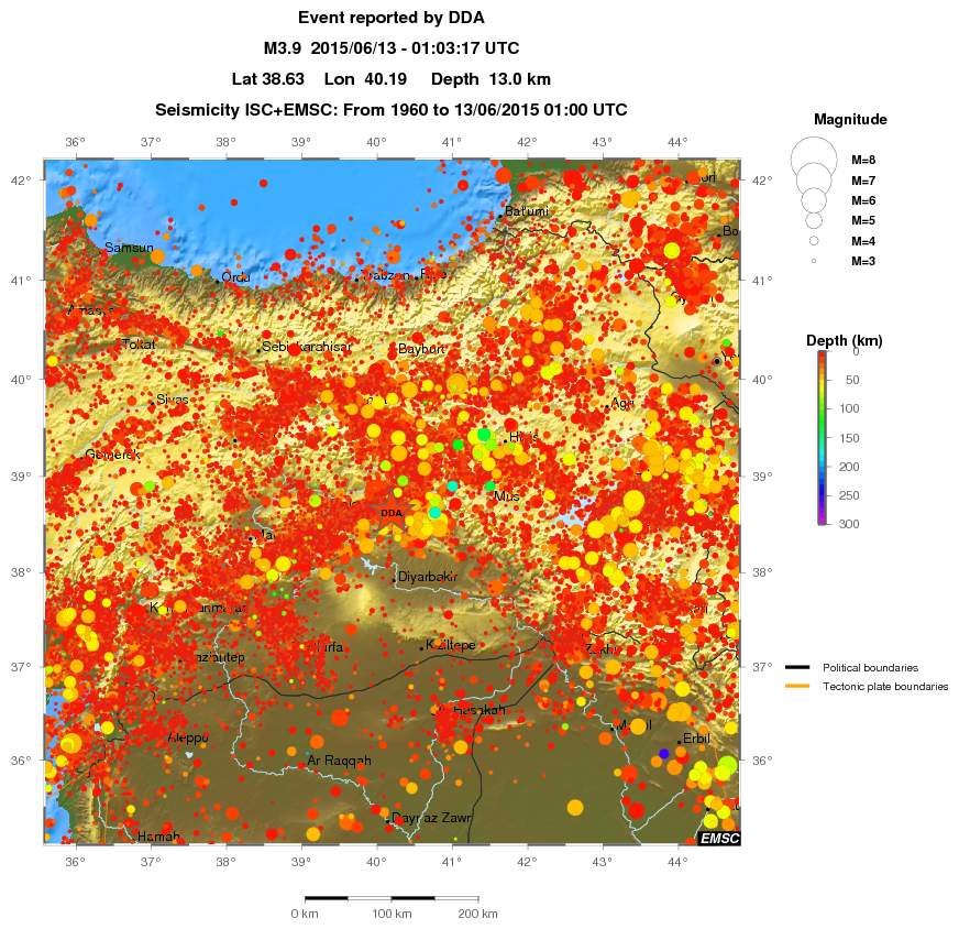 regional depth historical seismicity