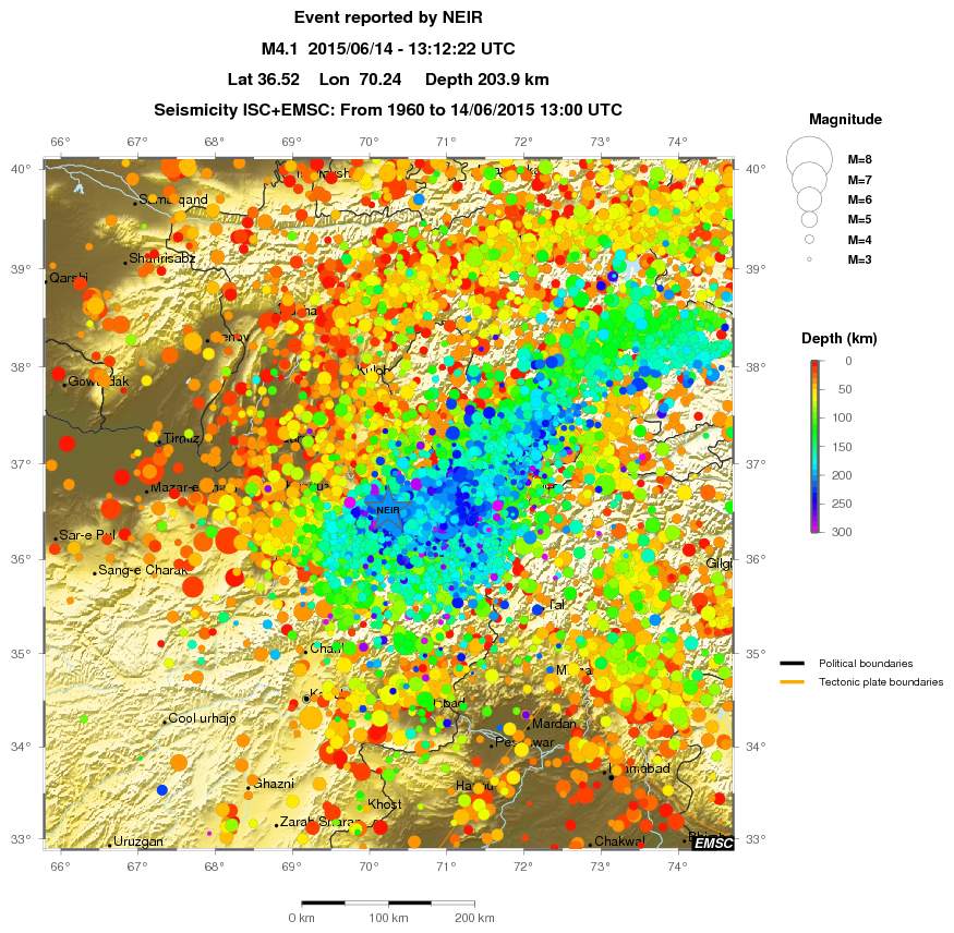 regional depth historical seismicity