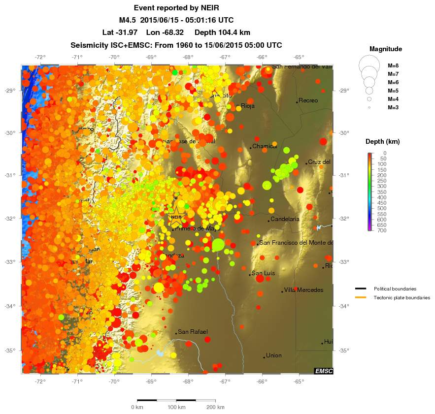 regional depth historical seismicity