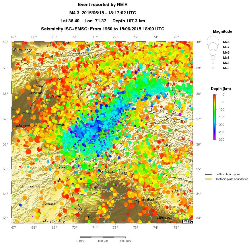 regional depth historical seismicity