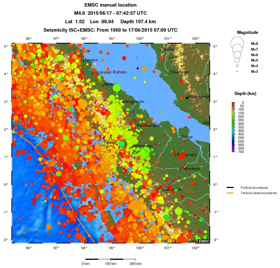 regional depth historical seismicity