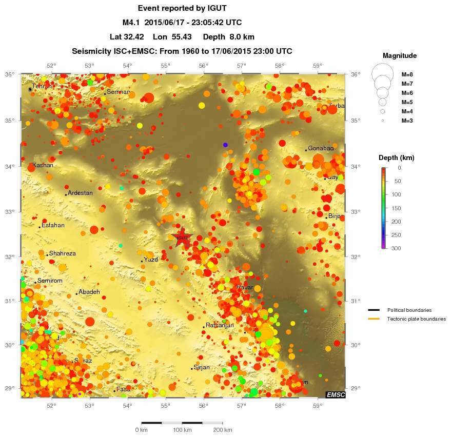 regional depth historical seismicity