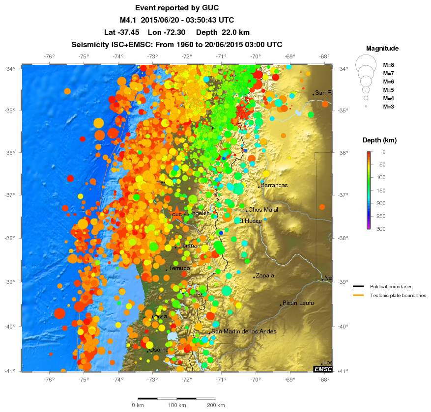 regional depth historical seismicity
