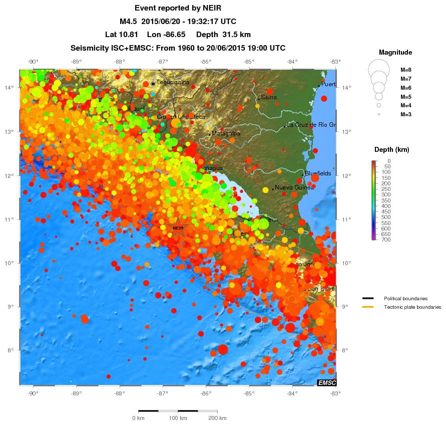 regional depth historical seismicity