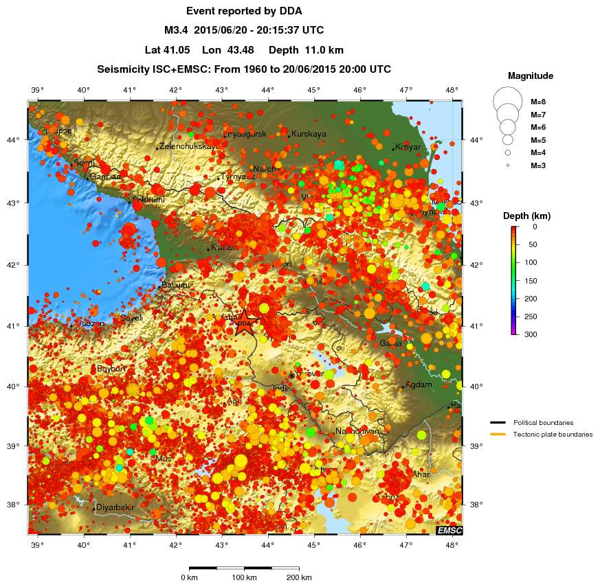 regional depth historical seismicity