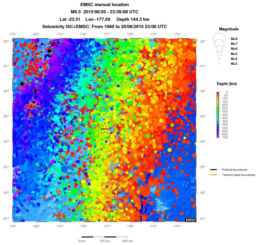 regional depth historical seismicity