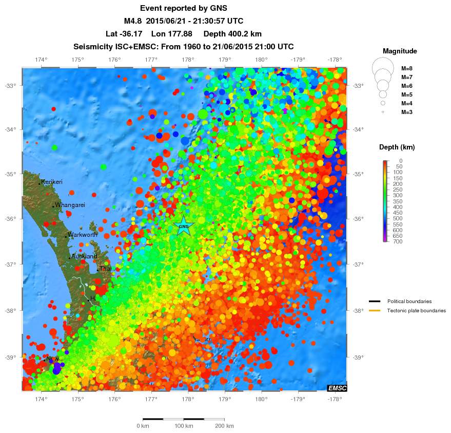 regional depth historical seismicity