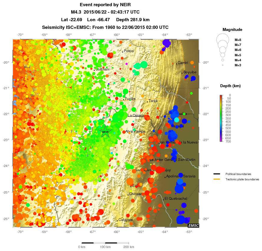 regional depth historical seismicity