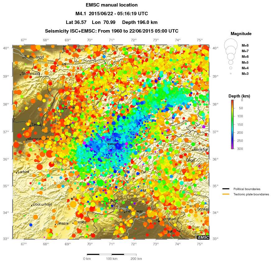 regional depth historical seismicity