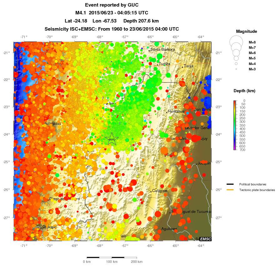 regional depth historical seismicity
