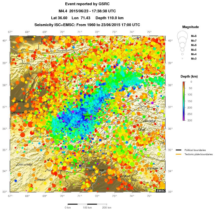 regional depth historical seismicity