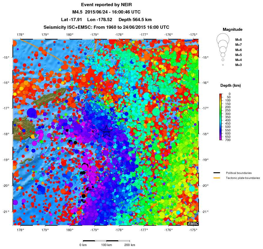 regional depth historical seismicity