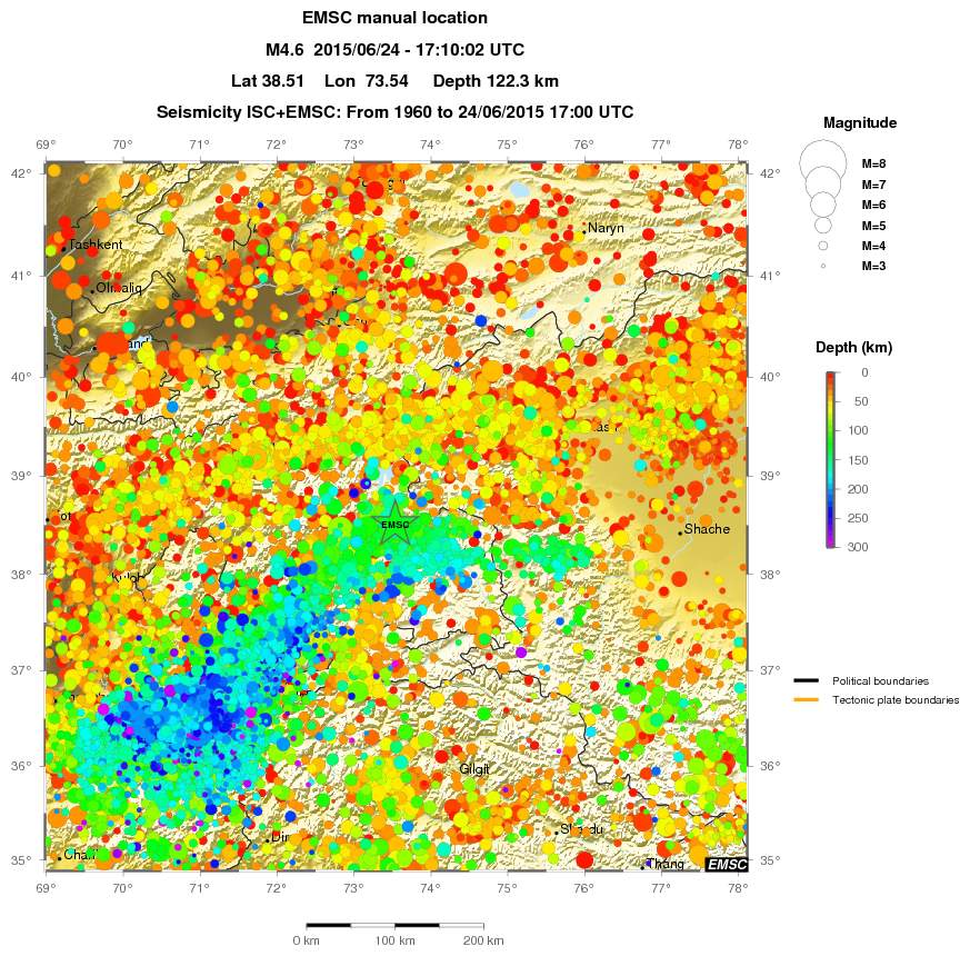 regional depth historical seismicity