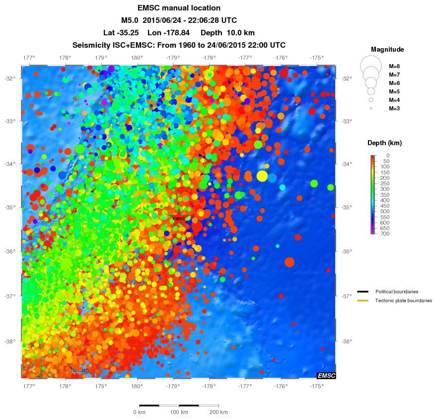 regional depth historical seismicity
