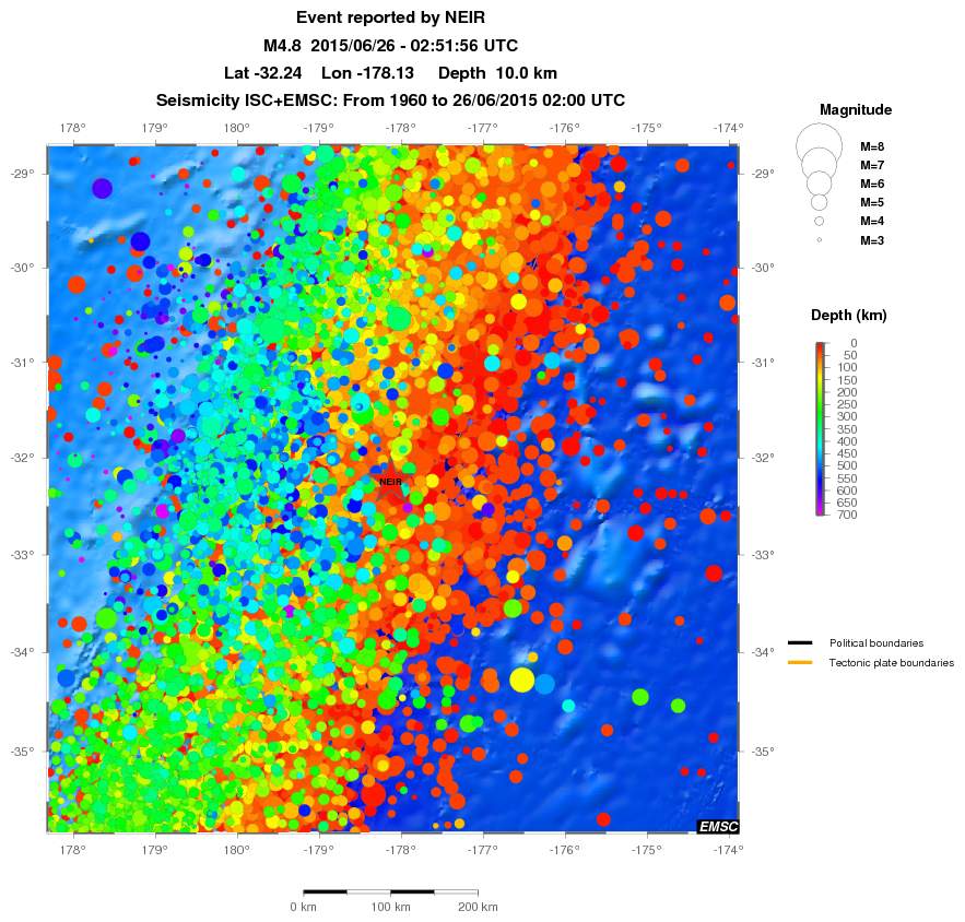 regional depth historical seismicity