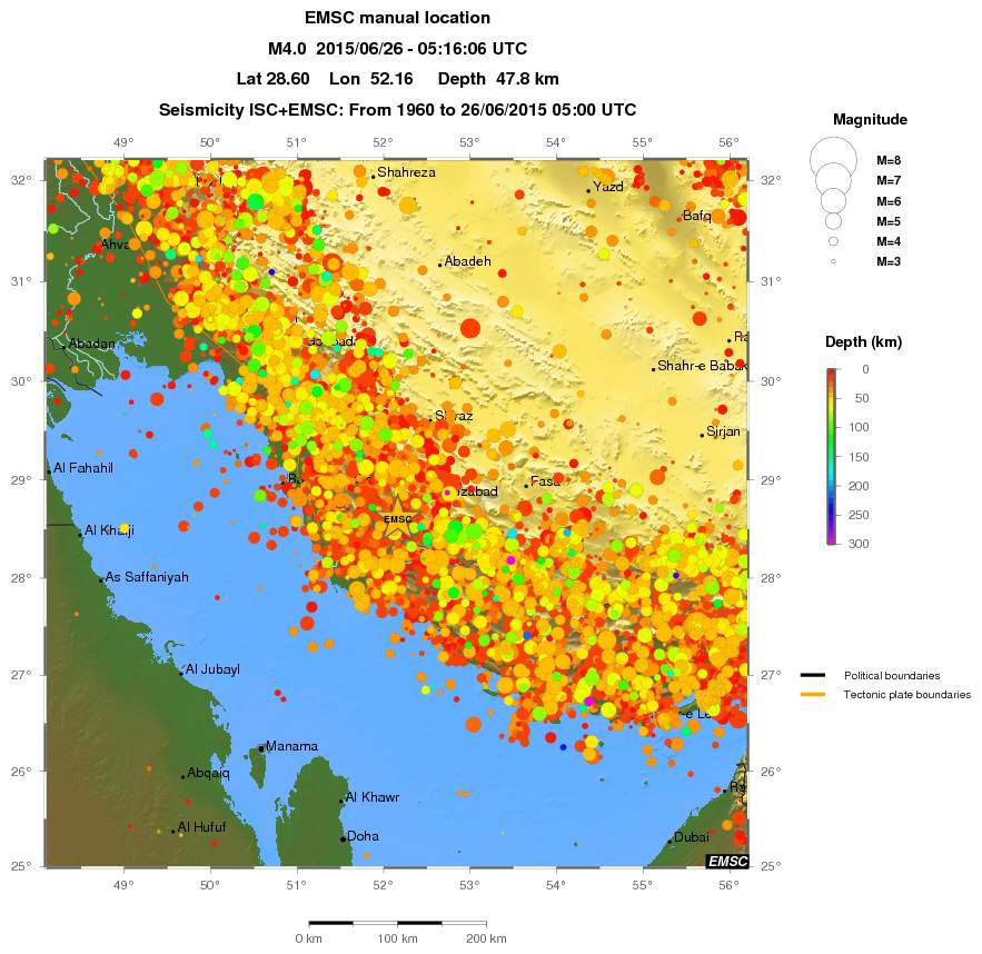 regional depth historical seismicity