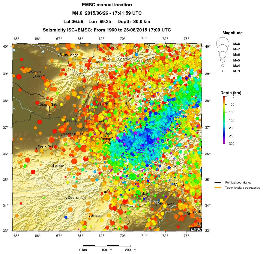 regional depth historical seismicity