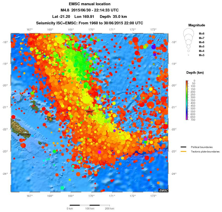 regional depth historical seismicity