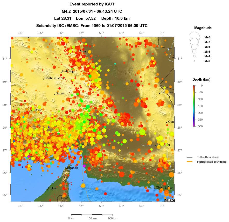 regional depth historical seismicity