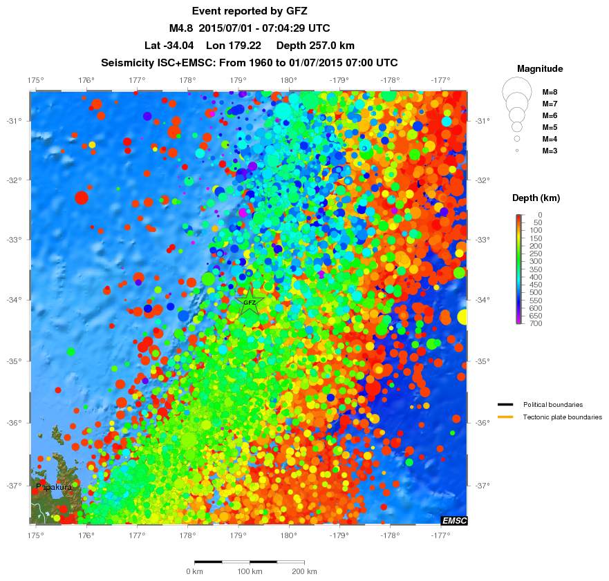 regional depth historical seismicity