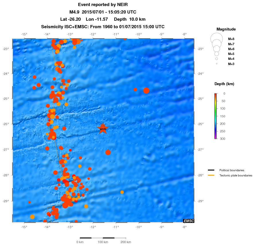 regional depth historical seismicity