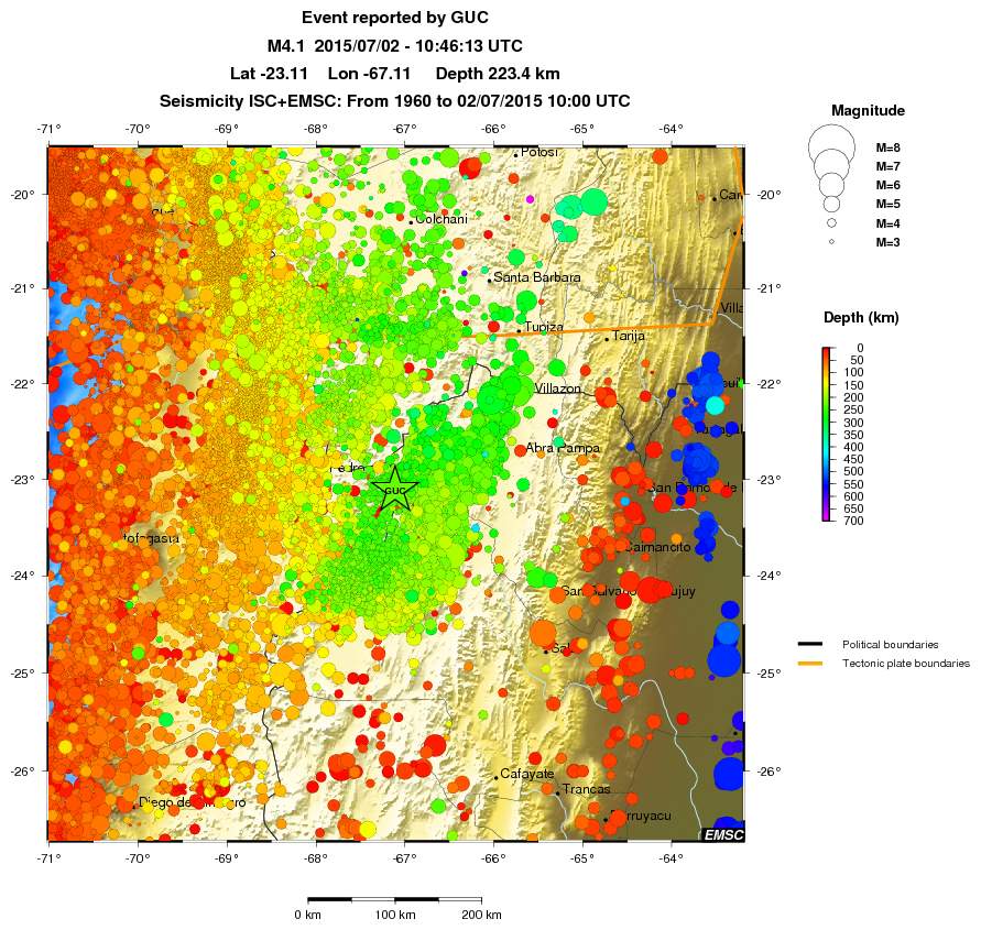 regional depth historical seismicity