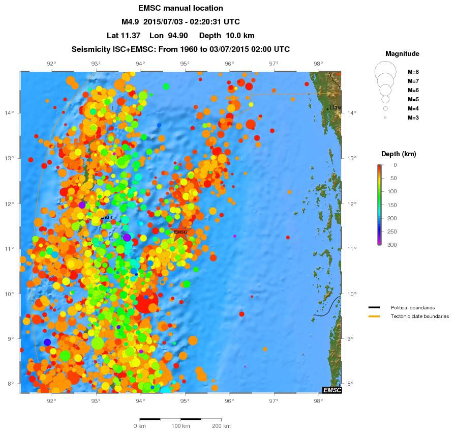 regional depth historical seismicity