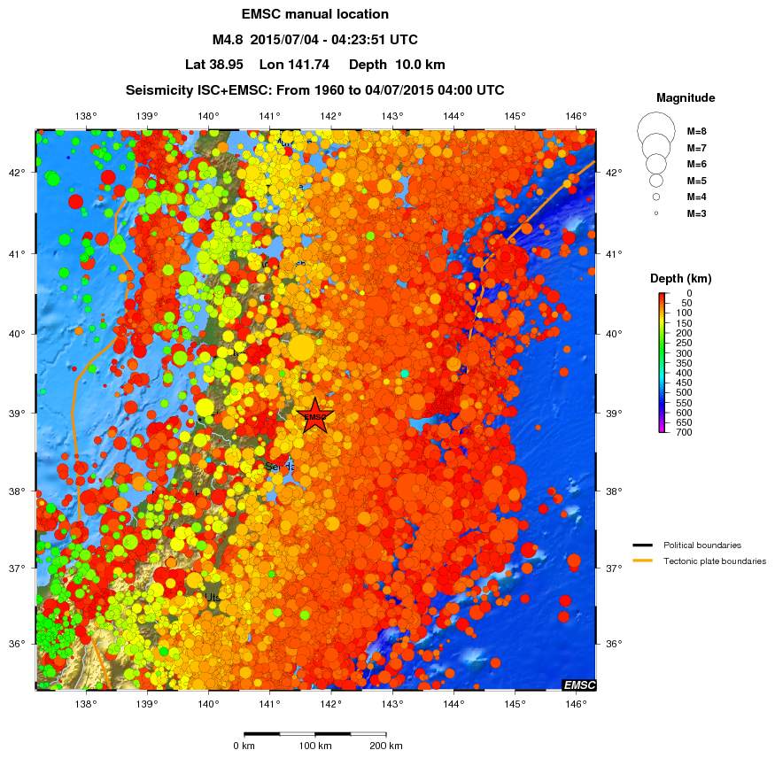 regional depth historical seismicity