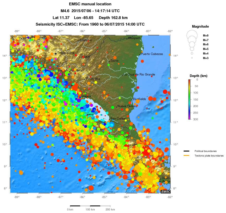 regional depth historical seismicity