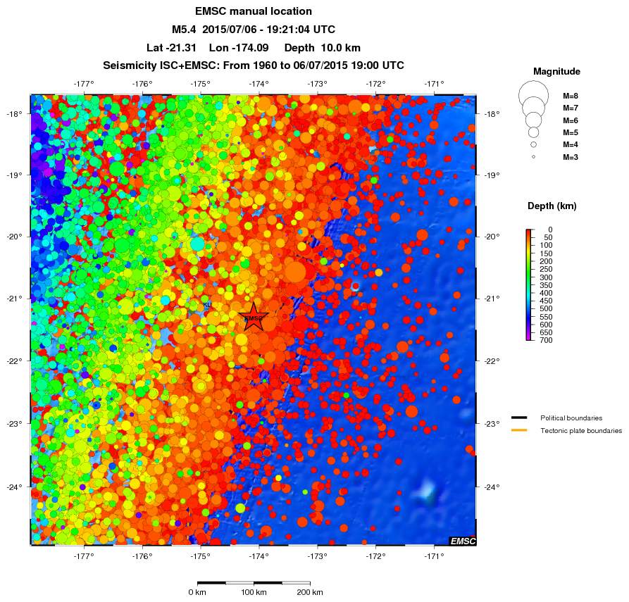 regional depth historical seismicity