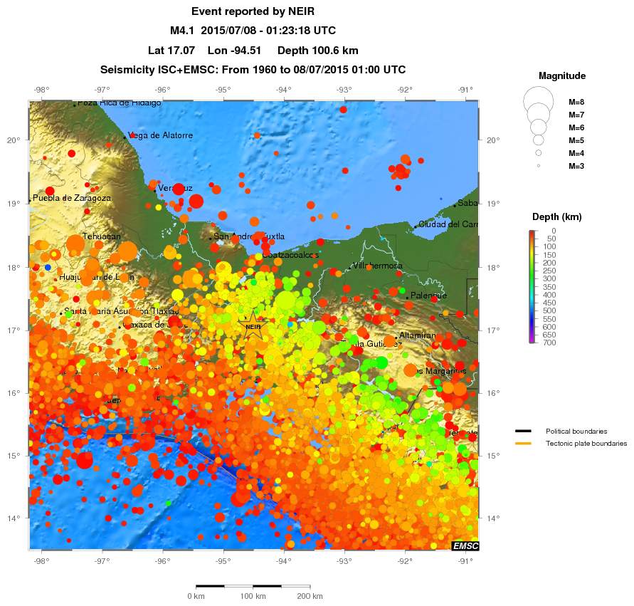 regional depth historical seismicity