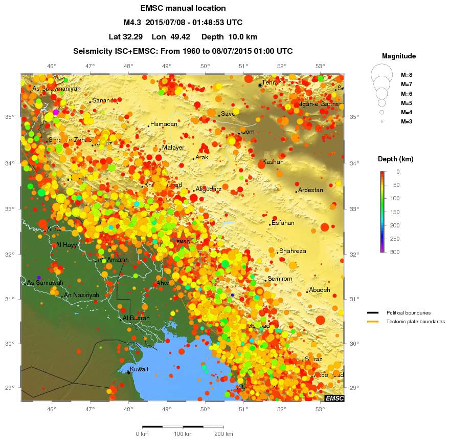 regional depth historical seismicity
