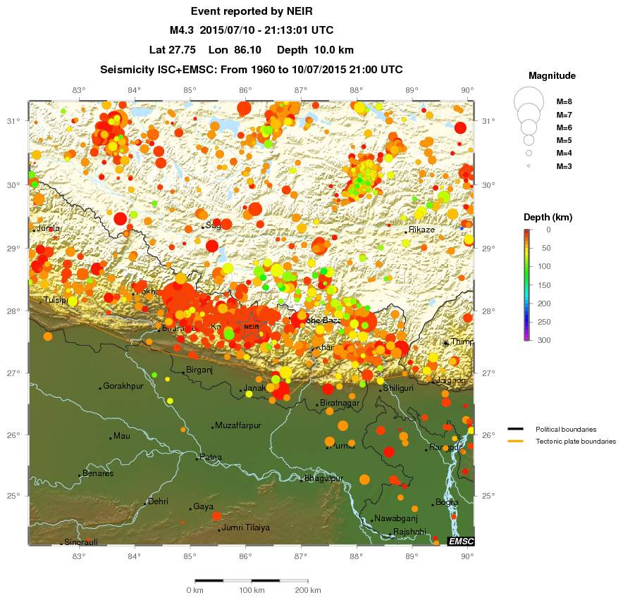 regional depth historical seismicity