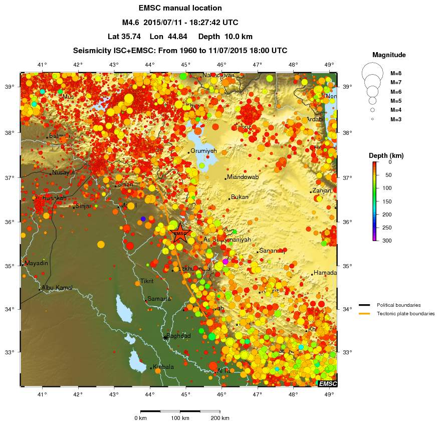 regional depth historical seismicity