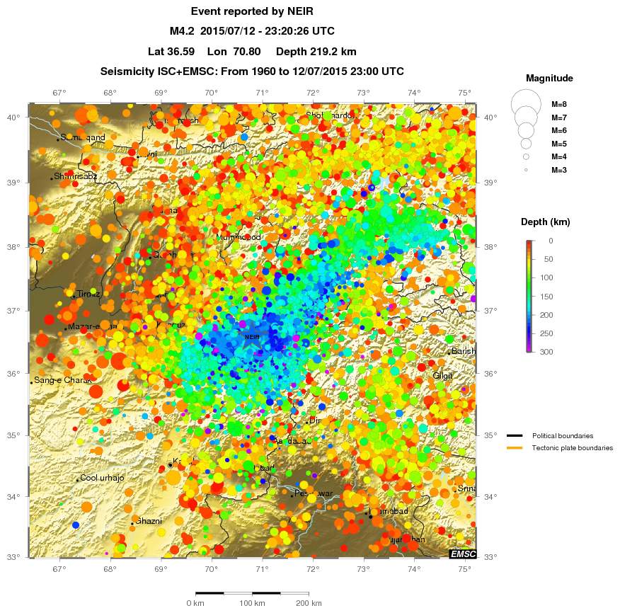 regional depth historical seismicity
